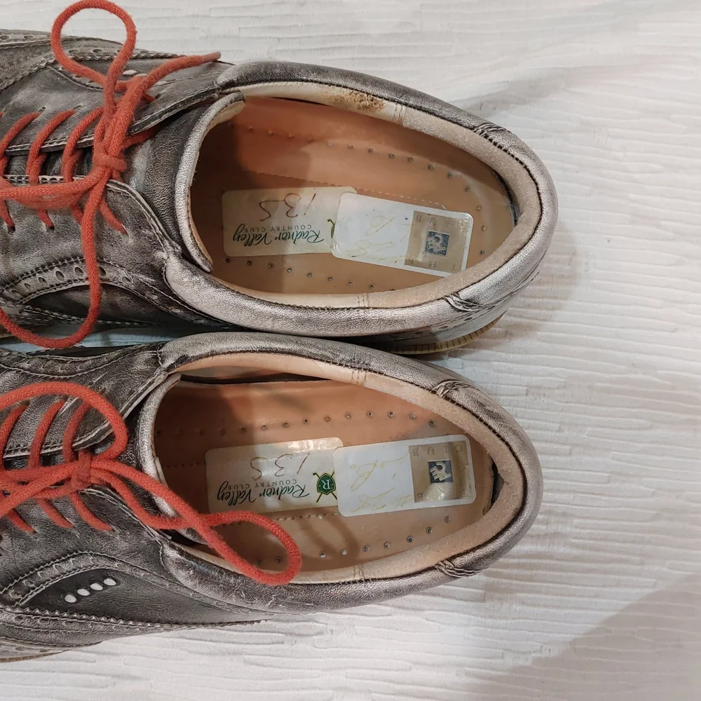Ecco Men's Gray and Tan Oxfords with Red Laces EU 45